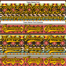 Load image into Gallery viewer, Custom Gold Black 3D Pattern Native Americans Tribal Indigenous People Hockey Lace Neck Jersey
