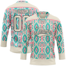 Charger l&#39;image dans la galerie, Custom Cream Green Black-Medium Pink 3D Pattern Native Americans Tribal Indigenous People Hockey Lace Neck Jersey
