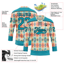 Загрузить изображение в средство просмотра галереи, Custom Cream Teal Orange-Black 3D Pattern Native Americans Tribal Indigenous People Hockey Lace Neck Jersey
