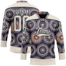 Laden Sie das Bild in den Galerie-Viewer, Custom Navy Cream-Orange 3D Pattern Native Americans Tribal Indigenous People Hockey Lace Neck Jersey
