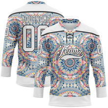 Load image into Gallery viewer, Custom White Black 3D Pattern Native Americans Tribal Indigenous People Hockey Lace Neck Jersey
