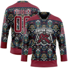 Laden Sie das Bild in den Galerie-Viewer, Custom Navy Crimson-White 3D Pattern Native Americans Tribal Indigenous People Hockey Lace Neck Jersey
