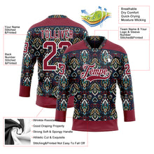 Laden Sie das Bild in den Galerie-Viewer, Custom Navy Crimson-White 3D Pattern Native Americans Tribal Indigenous People Hockey Lace Neck Jersey
