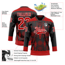 Load image into Gallery viewer, Custom Black Red-White 3D Pattern Native Americans Tribal Indigenous People Hockey Lace Neck Jersey
