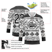 Load image into Gallery viewer, Custom White Black 3D Pattern Native Americans Tribal Indigenous People Hockey Lace Neck Jersey
