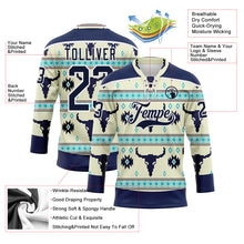Загрузить изображение в средство просмотра галереи, Custom Cream Navy-White 3D Pattern Native Americans Tribal Indigenous People Hockey Lace Neck Jersey
