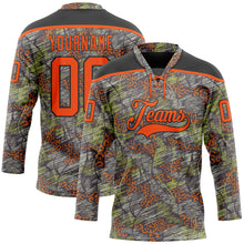 Load image into Gallery viewer, Custom Camo Orange-Black 3D Camouflage Grunge Leopard Hockey Lace Neck Jersey
