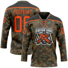 Load image into Gallery viewer, Custom Camo Orange-Black 3D Camouflage Grunge Digital Hockey Lace Neck Jersey
