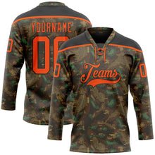 Load image into Gallery viewer, Custom Camo Orange-Black 3D Camouflage Grunge Digital Hockey Lace Neck Jersey
