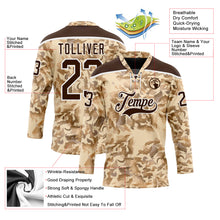 Load image into Gallery viewer, Custom Camo Brown-White 3D Camouflage Grunge Desert Hockey Lace Neck Jersey
