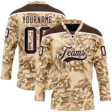Load image into Gallery viewer, Custom Camo Brown-White 3D Camouflage Grunge Desert Hockey Lace Neck Jersey
