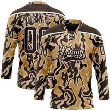 Load image into Gallery viewer, Custom Camo Brown-White 3D Camouflage Hockey Lace Neck Jersey
