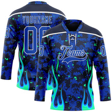 Load image into Gallery viewer, Custom Camo Thunder Blue Navy Green-White 3D Camouflage Flame Hockey Lace Neck Jersey
