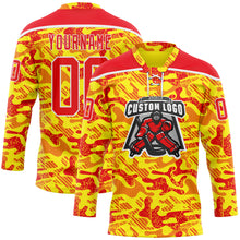 Charger l'image dans la galerie, Custom Camo Fire Red Gold-White 3D Camouflage Hockey Lace Neck Jersey
