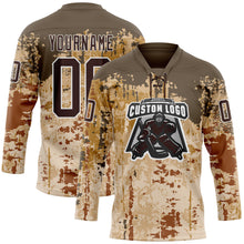 Charger l'image dans la galerie, Custom Camo Brown-White 3D Camouflage Grunge Hockey Lace Neck Jersey
