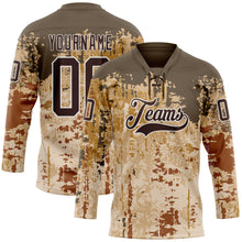 Charger l'image dans la galerie, Custom Camo Brown-White 3D Camouflage Grunge Hockey Lace Neck Jersey
