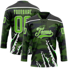 Charger l'image dans la galerie, Custom Camo Aurora Green Black-White 3D Camouflage Claw Mark Hockey Lace Neck Jersey
