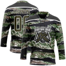 Charger l'image dans la galerie, Custom Camo Olive Black-White 3D Camouflage Hockey Lace Neck Jersey
