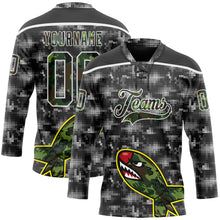 Charger l'image dans la galerie, Custom Camo Black-White 3D Camouflage Digital Hockey Lace Neck Jersey
