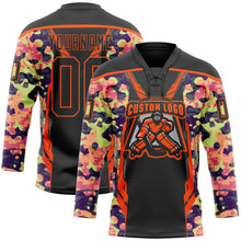 Load image into Gallery viewer, Custom Camo Black-Orange 3D Camouflage Pixel Hockey Lace Neck Jersey
