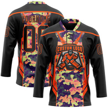 Charger l'image dans la galerie, Custom Camo Black-Orange 3D Camouflage Pixel Hockey Lace Neck Jersey
