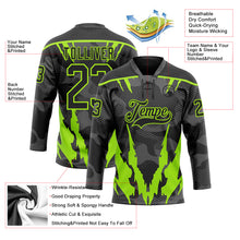 Charger l'image dans la galerie, Custom Camo Black-Neon Green 3D Camouflage Hockey Lace Neck Jersey
