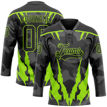 Charger l'image dans la galerie, Custom Camo Black-Neon Green 3D Camouflage Hockey Lace Neck Jersey
