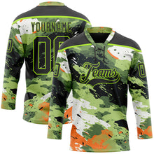 Charger l'image dans la galerie, Custom Camo Black-Neon Green 3D Camouflage Hockey Lace Neck Jersey

