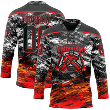 Charger l'image dans la galerie, Custom Camo Black-Fire Red 3D Camouflage Hockey Lace Neck Jersey
