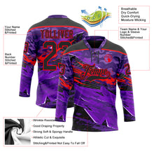 Charger l'image dans la galerie, Custom Camo Black Purple-Fire Red 3D Camouflage Grunge Hockey Lace Neck Jersey
