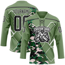 Load image into Gallery viewer, Custom Camo Black Green-White 3D Camouflage Geometric Hockey Lace Neck Jersey
