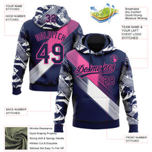 Charger l'image dans la galerie, Custom Stitched Navy Pink-White 3D Pattern Design E-sports Pullover Sweatshirt Hoodie
