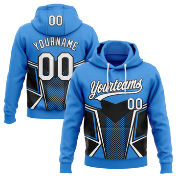 Custom Stitched Powder Blue White-Black 3D Pattern Design E-sports Pullover Sweatshirt Hoodie