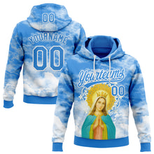 Laden Sie das Bild in den Galerie-Viewer, Custom Stitched Powder Blue White 3D Pattern Design Religion The Virgin Mary Pullover Sweatshirt Hoodie
