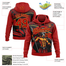 Charger l'image dans la galerie, Custom Stitched Red Black-Old Gold 3D Pattern Design Knight Pullover Sweatshirt Hoodie
