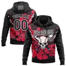 Load image into Gallery viewer, Custom Stitched Black Neon Pink-White 3D Skull Pattern Pullover Sweatshirt Hoodie

