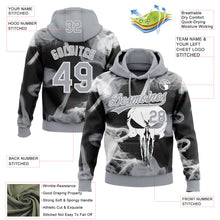 Load image into Gallery viewer, Custom Stitched Gray Black-White 3D Skull Pattern Pullover Sweatshirt Hoodie
