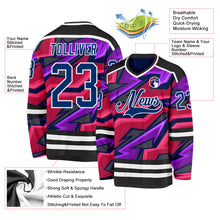 Load image into Gallery viewer, Custom Black US Navy Blue Purple Pink-White 3D Pattern Cyber Mecha E-sport Hockey Jersey
