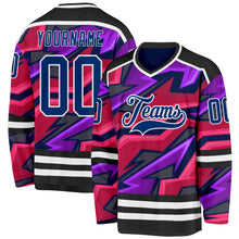 Load image into Gallery viewer, Custom Black US Navy Blue Purple Pink-White 3D Pattern Cyber Mecha E-sport Hockey Jersey
