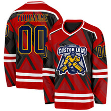 Charger l'image dans la galerie, Custom Red Navy Black Gold-White 3D Pattern Cyber Mecha E-sport Hockey Jersey
