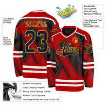 Charger l'image dans la galerie, Custom Red Navy Black Gold-White 3D Pattern Cyber Mecha E-sport Hockey Jersey

