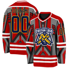Charger l'image dans la galerie, Custom Red Navy Black Gray Gold-White 3D Pattern Cyber Mecha E-sport Hockey Jersey
