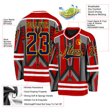 Charger l'image dans la galerie, Custom Red Navy Black Gray Gold-White 3D Pattern Cyber Mecha E-sport Hockey Jersey

