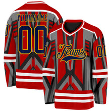 Charger l'image dans la galerie, Custom Red Navy Black Gray Gold-White 3D Pattern Cyber Mecha E-sport Hockey Jersey
