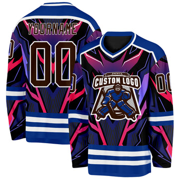 Custom Royal Brown Black Red Purple-White 3D Pattern Cyber Mecha E-sport Hockey Jersey