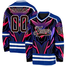 Load image into Gallery viewer, Custom Royal Brown Black Red Purple-White 3D Pattern Cyber Mecha E-sport Hockey Jersey
