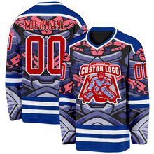 Load image into Gallery viewer, Custom Royal Red Pink Black-White 3D Pattern Cyber Mecha E-sport Hockey Jersey
