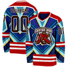 Charger l'image dans la galerie, Custom Red Brown Blue Yellow-White 3D Pattern Cyber Mecha E-sport Hockey Jersey
