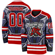 Charger l'image dans la galerie, Custom Red Blue Black Purple-White 3D Pattern Cyber Mecha E-sport Hockey Jersey
