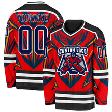 Load image into Gallery viewer, Custom Black Navy Red Orange-White 3D Pattern Cyber Mecha E-sport Hockey Jersey
